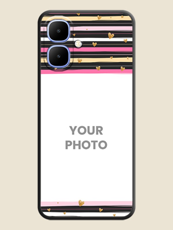 Custom Multicolor Lines and Golden Love Symbols Design on Photo On Space Black Custom Soft Matte Mobile Back Cover - Infinix Smart 10 - alternate view