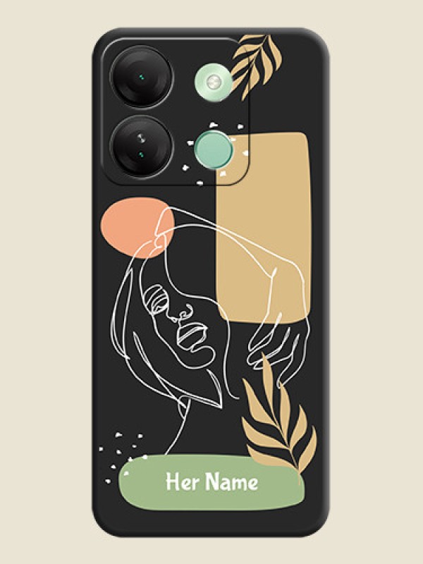 Custom Custom Text With Line Art Of Women & Leaves Design On Space Black Personalized Soft Matte Phone Covers - Infinix Smart 7 Hd - alternate view