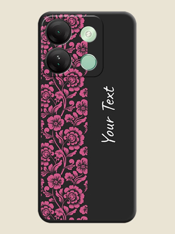 Custom Pink Floral Pattern Design With Custom Text On Space Black Personalized Soft Matte Phone Covers - Infinix Smart 7 Hd - alternate view