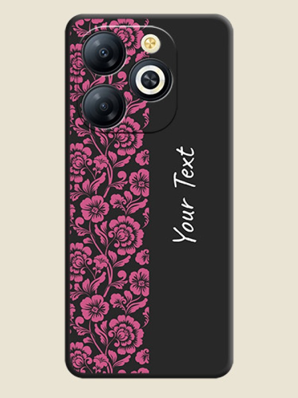Custom Pink Floral Pattern Design With Custom Text On Space Black Custom Soft Matte Mobile Back Cover - Smart 8 HD - alternate view