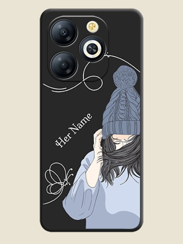 Custom Girl With Blue Winter Outfiit Custom Text Design On Space Black Custom Soft Matte Mobile Back Cover - Smart 8 HD - alternate view