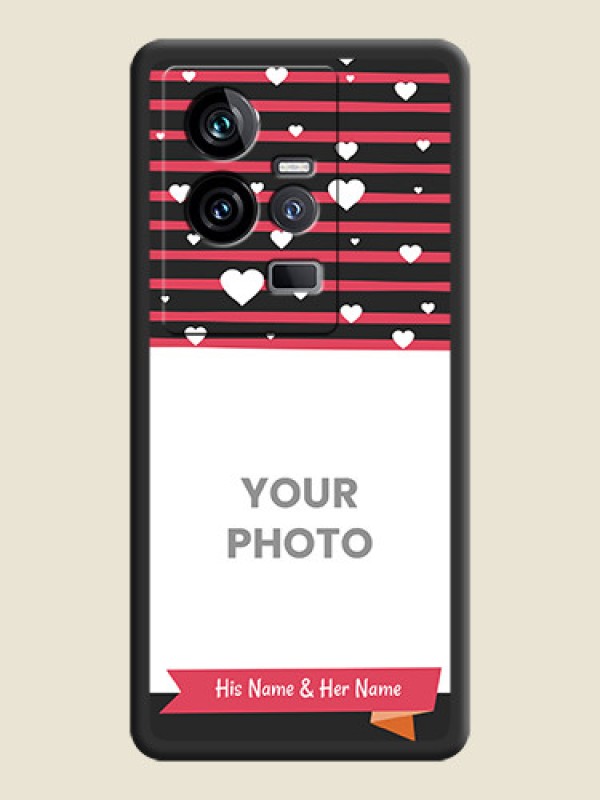 Custom White Color Love Symbols with Pink Lines Pattern on Space Black Custom Soft Matte Phone Cases - iQOO 11 5G - alternate view