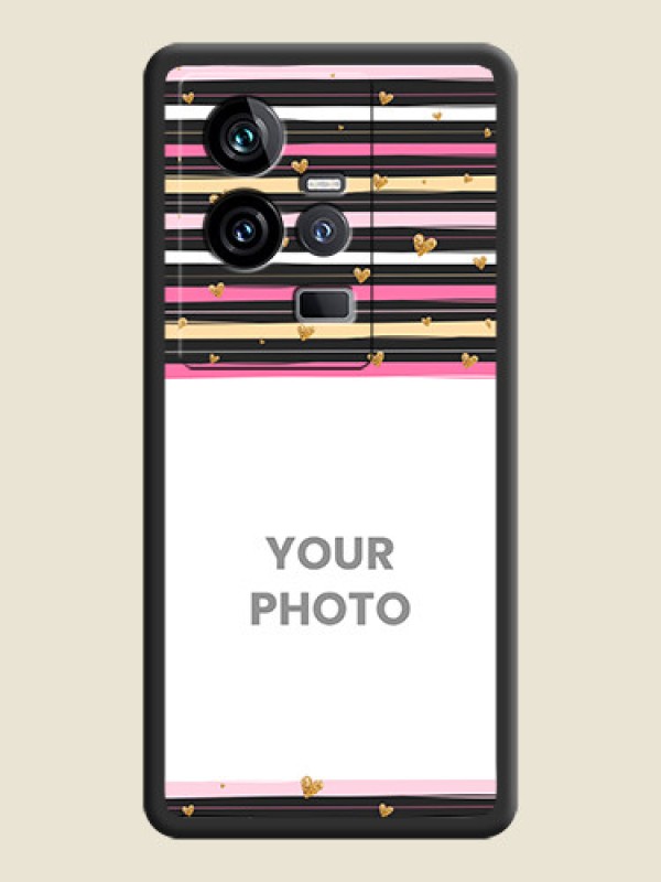 Custom Multicolor Lines and Golden Love Symbols Design on Photo on Space Black Soft Matte Mobile Cover - iQOO 11 5G - alternate view