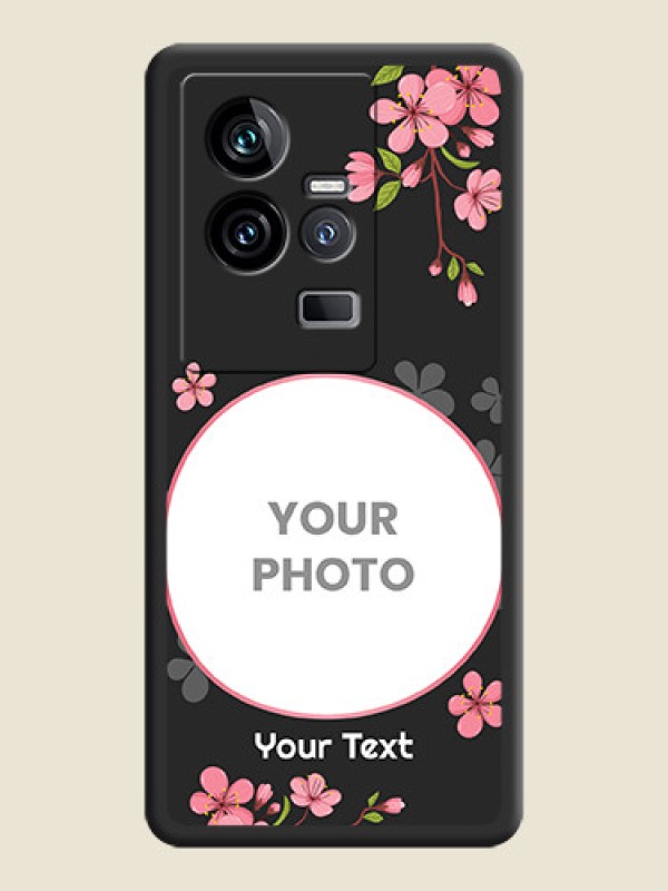 Custom Round Image with Pink Color Floral Design on Photo on Space Black Soft Matte Back Cover - iQOO 11 5G - alternate view