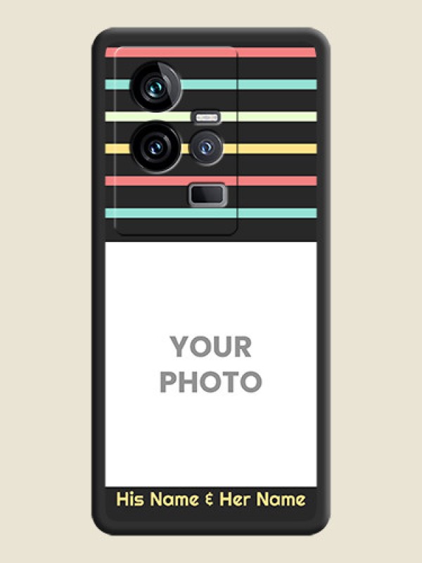 Custom Color Stripes with Photo and Text on Photo on Space Black Soft Matte Mobile Case - iQOO 11 5G - alternate view