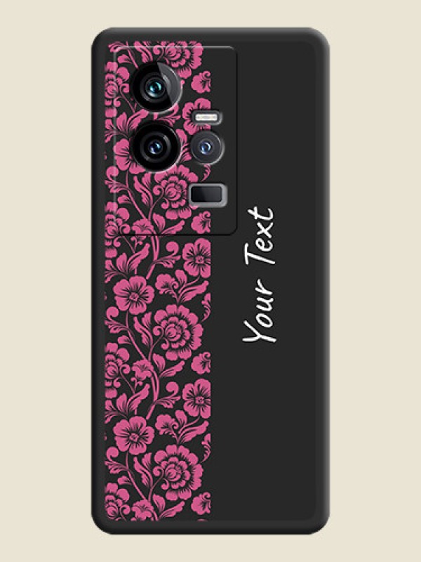 Custom Pink Floral Pattern Design With Custom Text On Space Black Personalized Soft Matte Phone Covers -iQOO 11 5G - alternate view