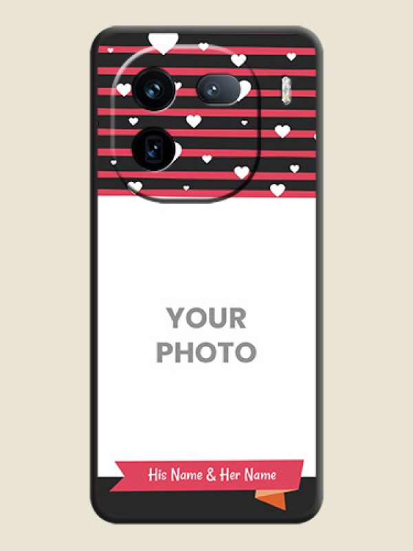 Custom White Color Love Symbols with Pink Lines Pattern On Space Black Custom Soft Matte Mobile Back Cover - iQOO 12 5G - alternate view