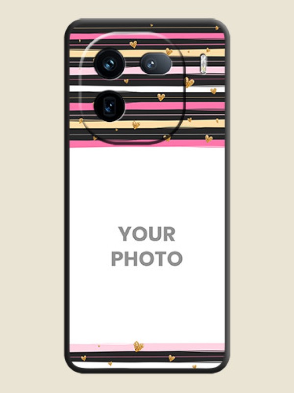 Custom Multicolor Lines and Golden Love Symbols Design on Photo On Space Black Custom Soft Matte Mobile Back Cover - iQOO 12 5G - alternate view