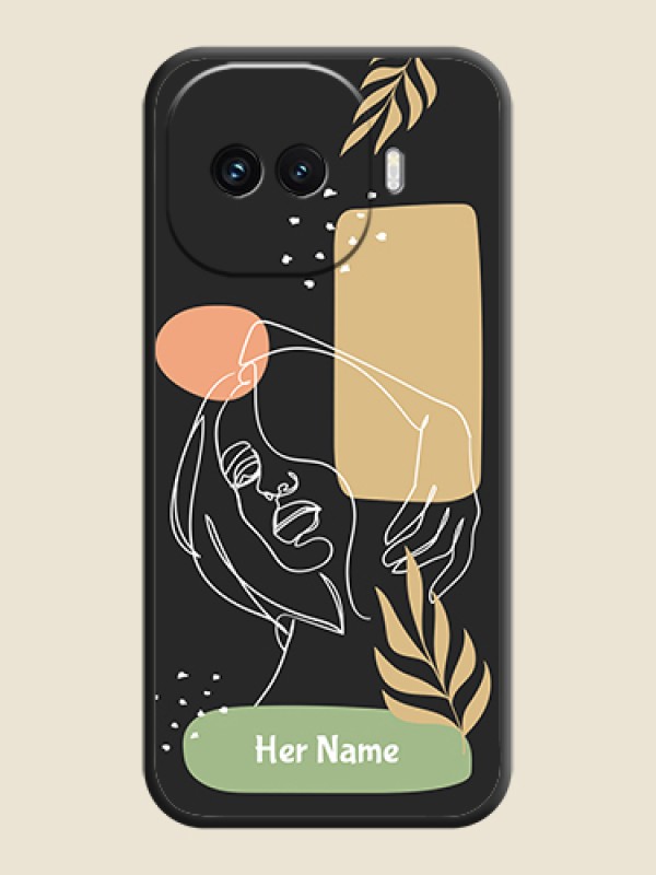 Custom Custom Text With Line Art Of Women & Leaves Design On Space Black Custom Soft Matte Mobile Back Cover - iQOO 15R 5G - alternate view
