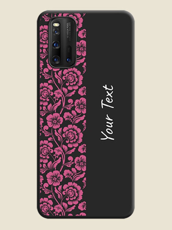 Custom Pink Floral Pattern Design With Custom Text On Space Black Personalized Soft Matte Phone Covers -Iqoo 3 5G - alternate view