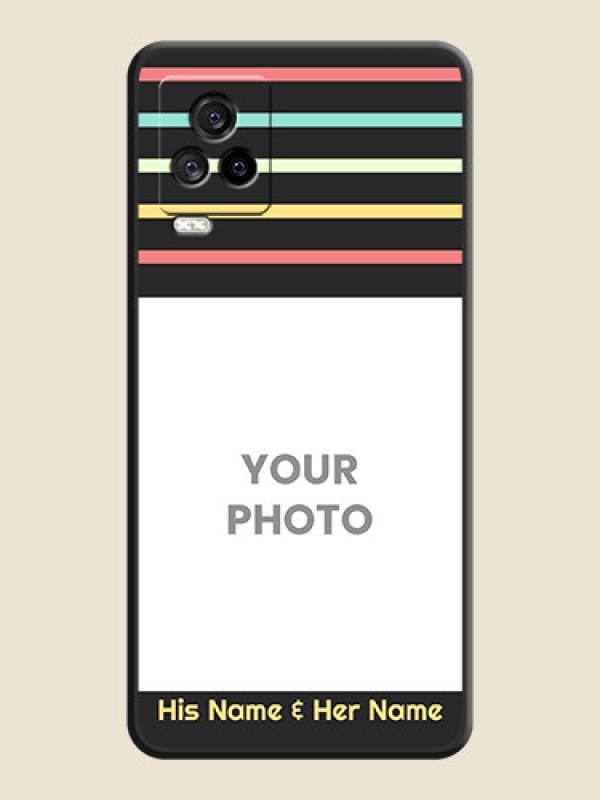 Custom Color Stripes with Photo and Text on Photo on Space Black Soft Matte Mobile Case - iQOO 7 Legend - alternate view