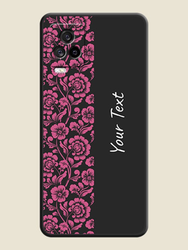 Custom Pink Floral Pattern Design With Custom Text On Space Black Personalized Soft Matte Phone Covers -Iqoo 7 Legend 5G - alternate view
