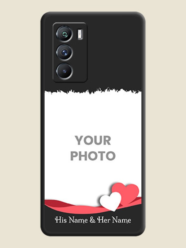 Custom Pin Color Love Shaped Ribbon Design with Text on Space Black Custom Soft Matte Phone Back Cover - iQOO 9 Se 5G - alternate view