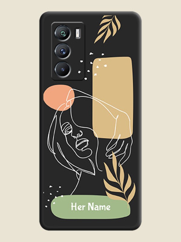Custom Custom Text With Line Art Of Women & Leaves Design On Space Black Personalized Soft Matte Phone Covers -Iqoo 9 Se 5G - alternate view