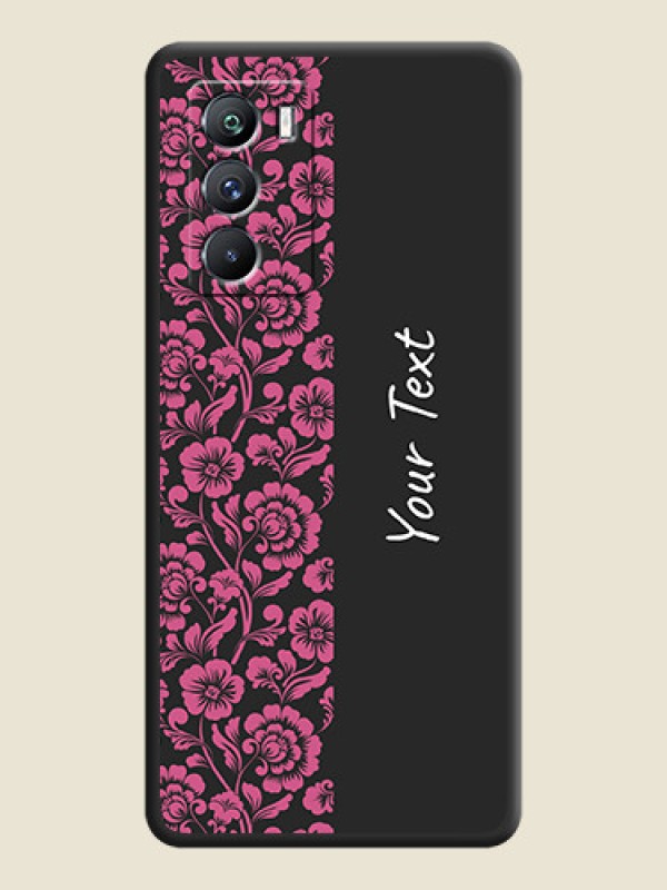 Custom Pink Floral Pattern Design With Custom Text On Space Black Personalized Soft Matte Phone Covers -Iqoo 9 Se 5G - alternate view