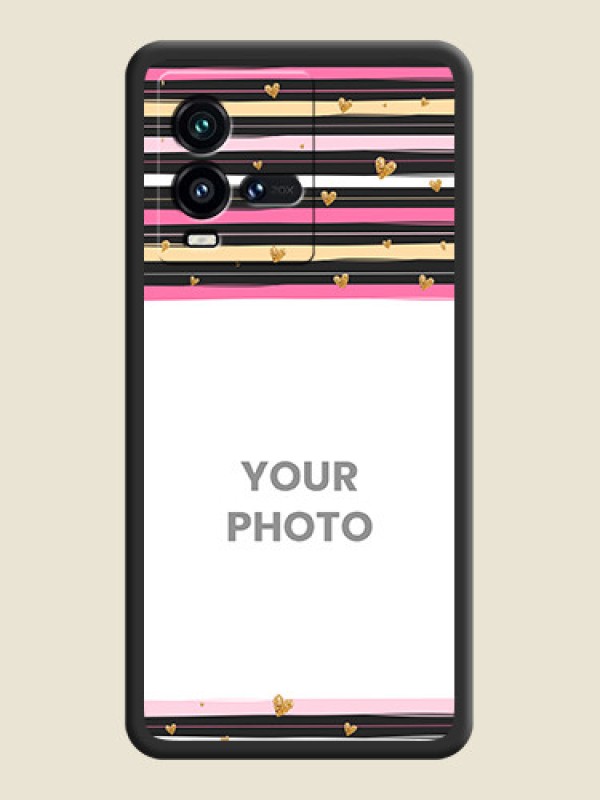 Custom Multicolor Lines and Golden Love Symbols Design on Photo on Space Black Soft Matte Mobile Cover - iQOO 9T 5G - alternate view