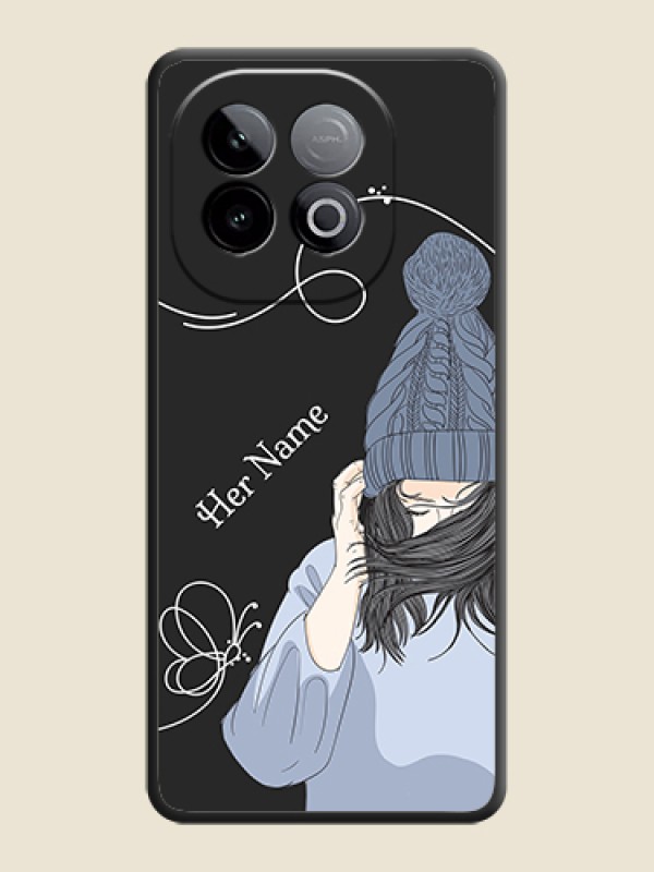 Custom Girl With Blue Winter Outfiit Custom Text Design On Space Black Custom Soft Matte Mobile Back Cover - iQOO Neo 10 5G - alternate view