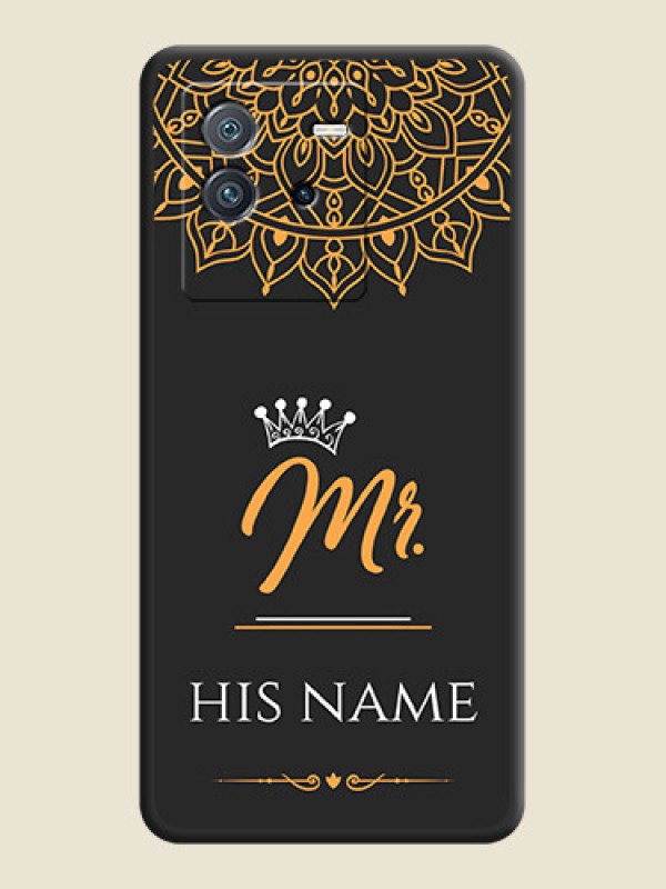 Custom Mr Name with Floral Design  on Personalised Space Black Soft Matte Cases - iQOO Neo 6 5G - alternate view
