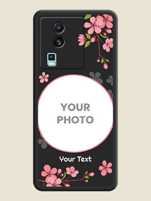 Custom Round Image with Pink Color Floral Design on Photo on Space Black Soft Matte Back Cover - iQOO Neo 7 5G - alternate view