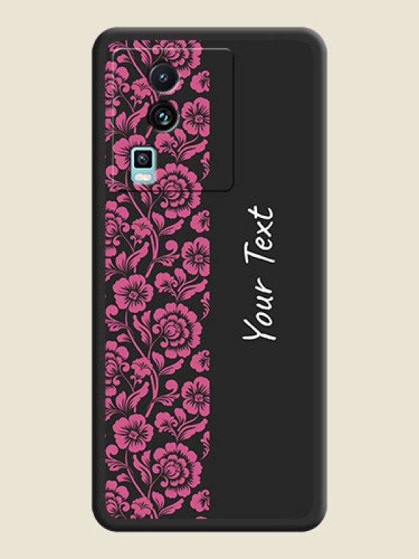 Custom Pink Floral Pattern Design With Custom Text On Space Black Personalized Soft Matte Phone Covers -Iqoo Neo 7 5G - alternate view