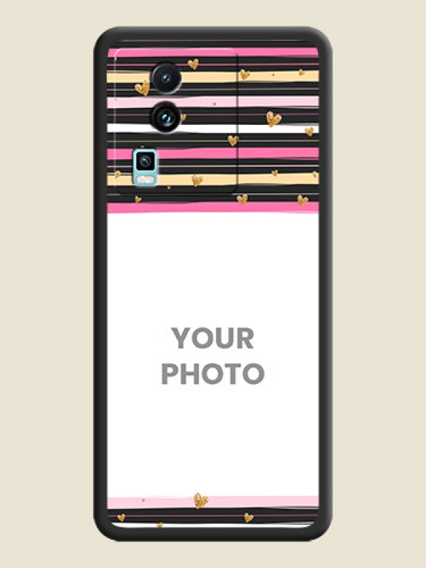 Custom Multicolor Lines and Golden Love Symbols Design - Photo on Space Black Soft Matte Mobile Cover -iQOO Neo 7 Pro 5G - alternate view