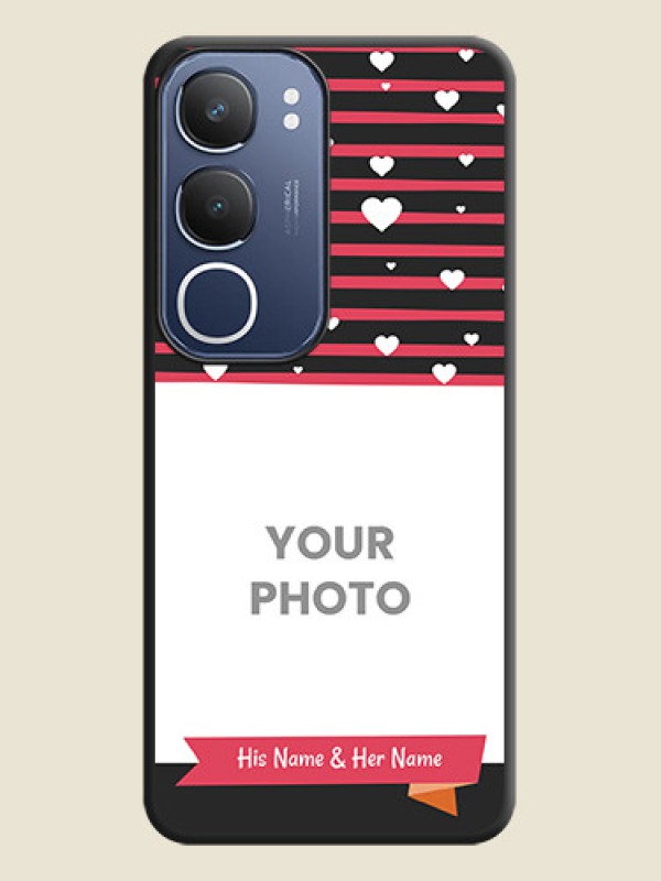 Custom White Color Love Symbols with Pink Lines Pattern On Space Black Custom Soft Matte Mobile Back Cover - iQOO Z10 Lite - alternate view