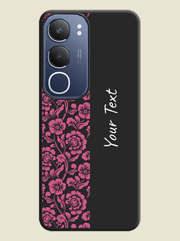 Custom Pink Floral Pattern Design With Custom Text On Space Black Custom Soft Matte Mobile Back Cover - iQOO Z10 Lite - alternate view