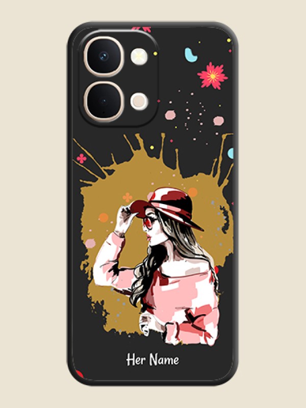 Custom Mordern Lady With Color Splash Background With Custom Text On Space Black Custom Soft Matte Mobile Back Cover - iQOO Z11X 5G - alternate view