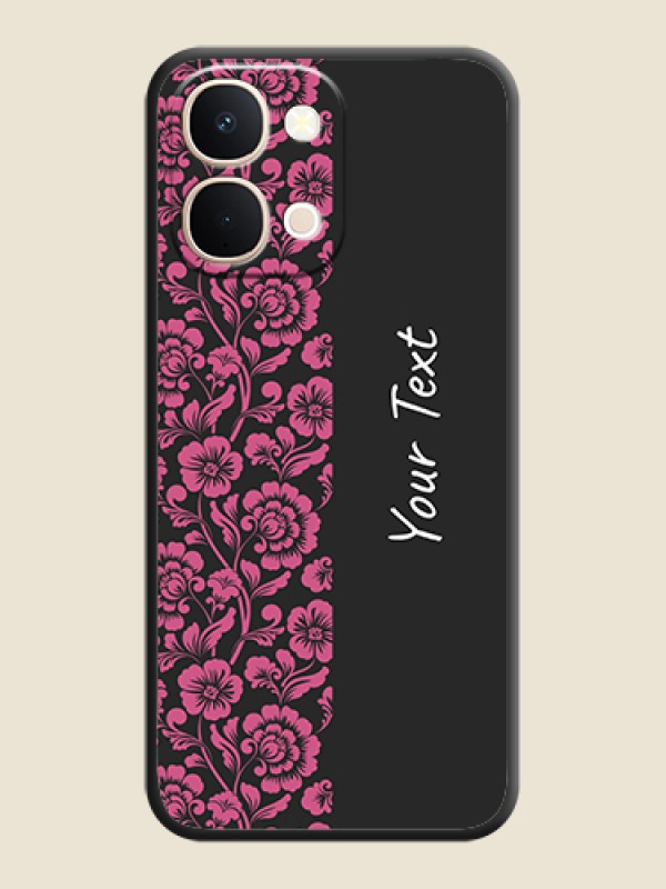 Custom Pink Floral Pattern Design With Custom Text On Space Black Custom Soft Matte Mobile Back Cover - iQOO Z11X 5G - alternate view