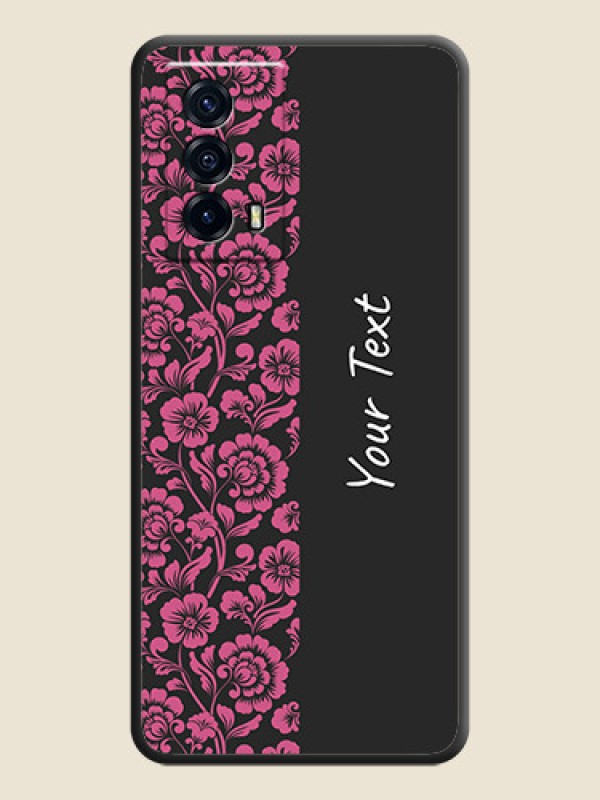 Custom Pink Floral Pattern Design With Custom Text On Space Black Personalized Soft Matte Phone Covers -Iqoo Z5 5G - alternate view