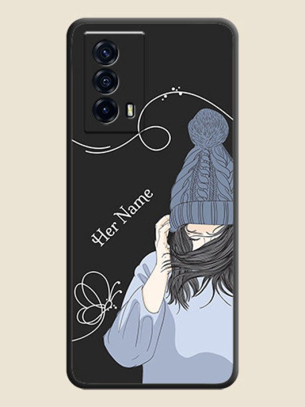 Custom Girl With Blue Winter Outfiit Custom Text Design On Space Black Personalized Soft Matte Phone Covers -Iqoo Z5 5G - alternate view