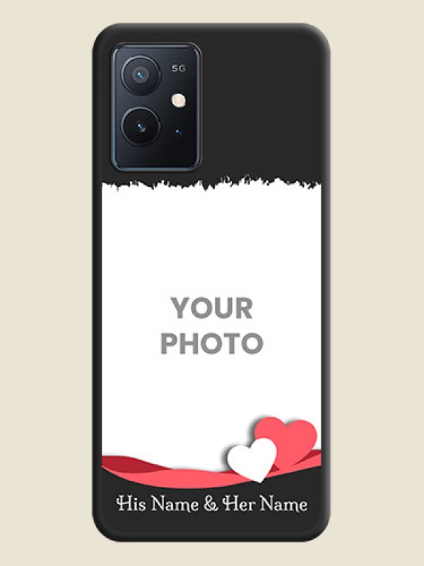 Custom Pin Color Love Shaped Ribbon Design with Text on Space Black Custom Soft Matte Phone Back Cover - iQOO Z6 5G - alternate view