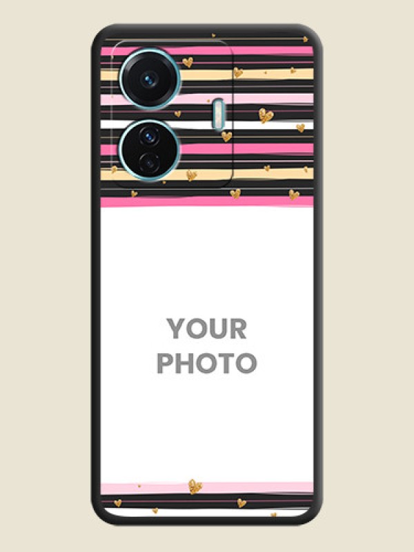 Custom Multicolor Lines and Golden Love Symbols Design on Photo on Space Black Soft Matte Mobile Cover - iQOO Z6 Pro 5G - alternate view