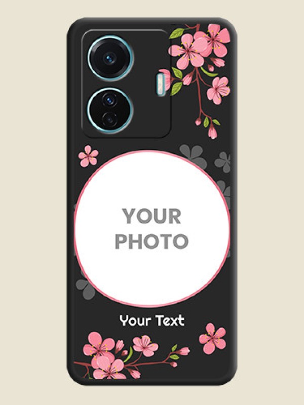 Custom Round Image with Pink Color Floral Design on Photo on Space Black Soft Matte Back Cover - iQOO Z6 Pro 5G - alternate view