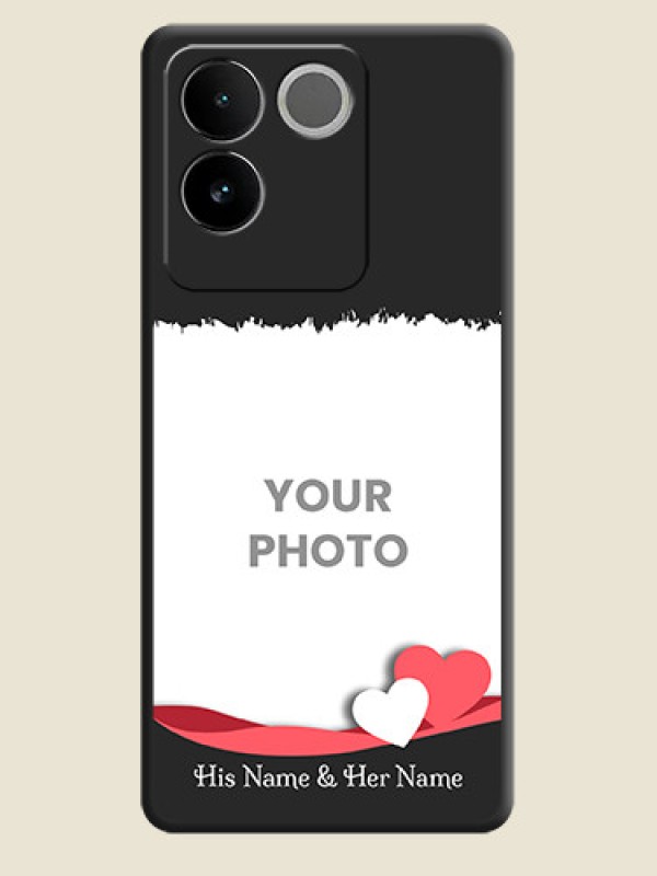 Custom Pink Color Love Shaped Ribbon Design with Text on Space Black Custom Soft Matte Phone Back Cover - iQOO Z7 Pro 5G - alternate view