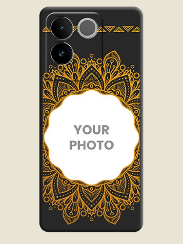 Custom Round Image with Floral Design - Photo on Space Black Soft Matte Mobile Cover - iQOO Z7 Pro 5G - alternate view