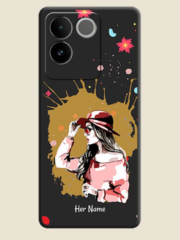 Custom Mordern Lady With Color Splash Background With Custom Text On Space Black Personalized Soft Matte Phone Covers - iQOO Z7 Pro 5G - alternate view