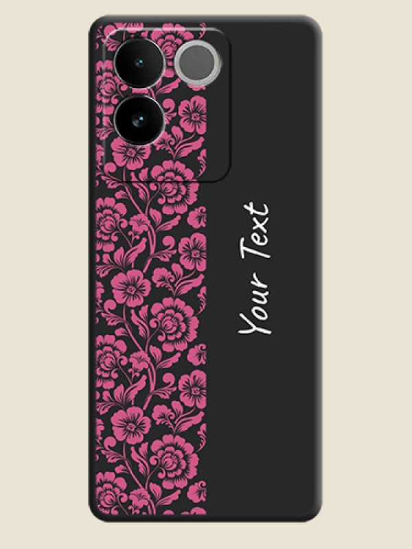 Custom Pink Floral Pattern Design With Custom Text On Space Black Personalized Soft Matte Phone Covers - iQOO Z7 Pro 5G - alternate view