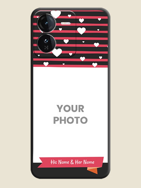 Custom White Color Love Symbols with Pink Lines Pattern On Space Black Custom Soft Matte Mobile Back Cover - iQOO Z9 5G - alternate view