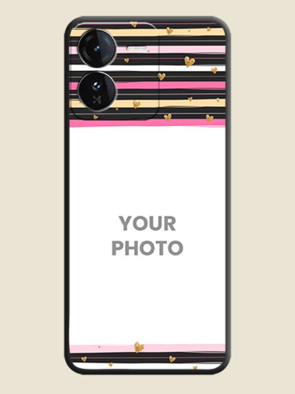 Custom Multicolor Lines and Golden Love Symbols Design on Photo On Space Black Custom Soft Matte Mobile Back Cover - iQOO Z9 5G - alternate view