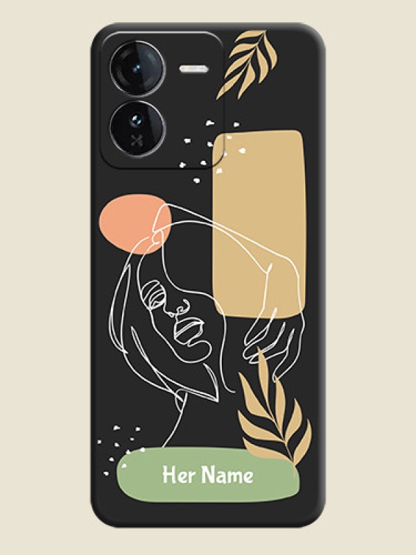 Custom Custom Text With Line Art Of Women & Leaves Design On Space Black Custom Soft Matte Mobile Back Cover - iQOO Z9 5G - alternate view