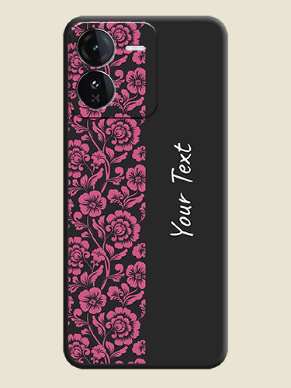 Custom Pink Floral Pattern Design With Custom Text On Space Black Custom Soft Matte Mobile Back Cover - iQOO Z9 5G - alternate view