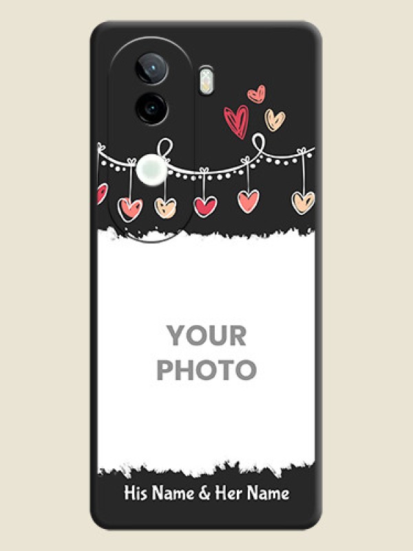 Custom Pink Love Hangings with Name On Space Black Custom Soft Matte Mobile Back Cover - iQOO Z9s 5G - alternate view
