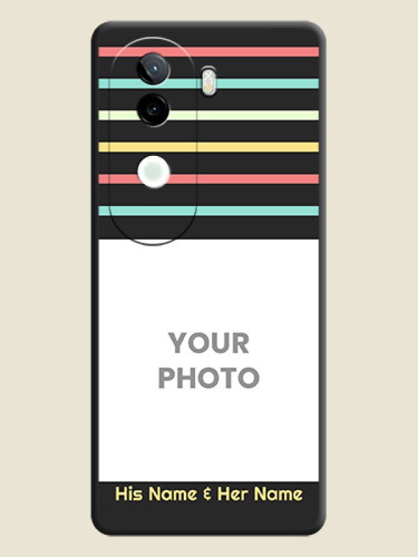 Custom Color Stripes with Photo and Text on Photo On Space Black Custom Soft Matte Mobile Back Cover - iQOO Z9s 5G - alternate view