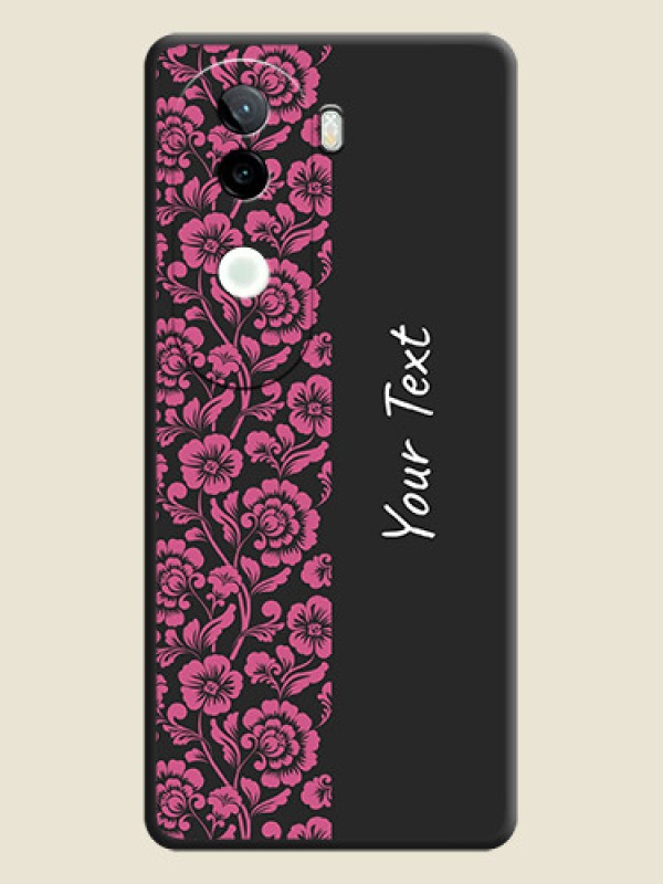 Custom Pink Floral Pattern Design With Custom Text On Space Black Custom Soft Matte Mobile Back Cover - iQOO Z9s 5G - alternate view
