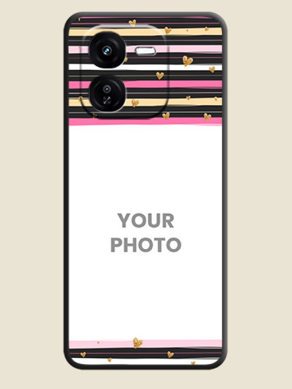 Custom Multicolor Lines and Golden Love Symbols Design on Photo On Space Black Custom Soft Matte Mobile Back Cover - iQOO Z9X 5G - alternate view