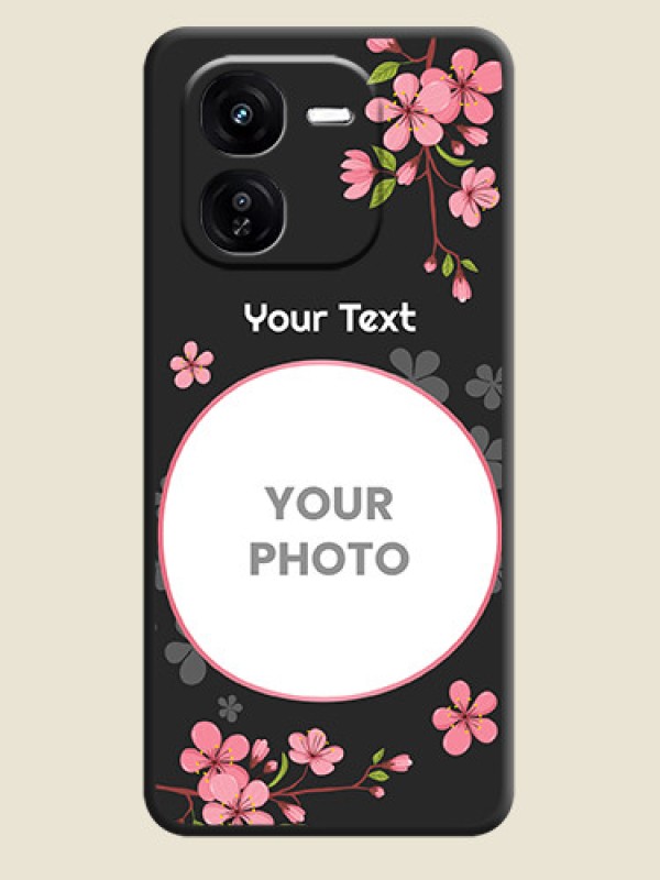 Custom Round Image with Pink Color Floral Design on Photo On Space Black Custom Soft Matte Mobile Back Cover - iQOO Z9X 5G - alternate view