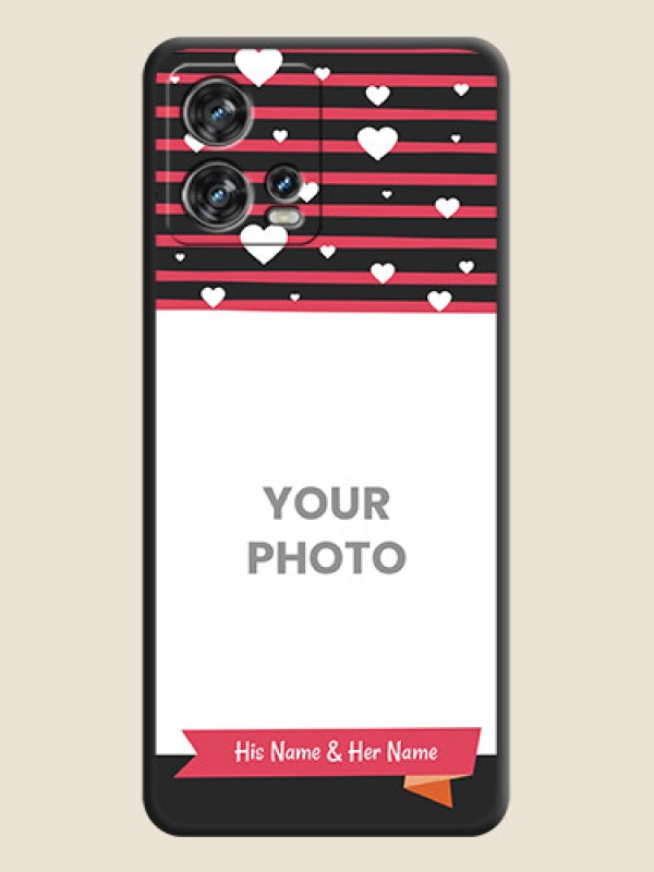Custom White Color Love Symbols with Pink Lines Pattern on Space Black Custom Soft Matte Phone Cases - Motorola Edge 30 Fusion - alternate view