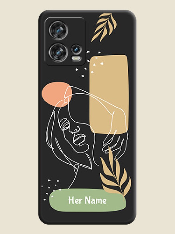 Custom Custom Text With Line Art Of Women & Leaves Design On Space Black Personalized Soft Matte Phone Covers -Motorola Edge 30 Fusion - alternate view