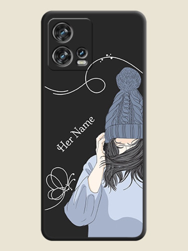 Custom Girl With Blue Winter Outfiit Custom Text Design On Space Black Personalized Soft Matte Phone Covers -Motorola Edge 30 Fusion - alternate view